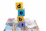 euro debt in toy play block letters