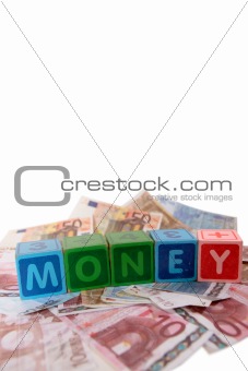 euro money in toy play block letters