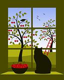 cherry orchard outside window