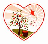 apple tree and kite in heart
