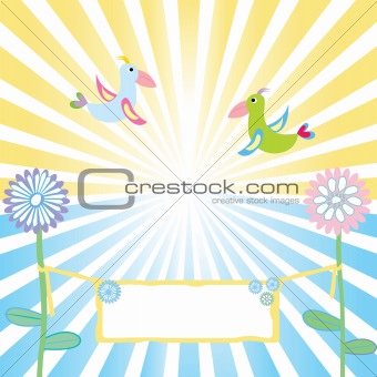 Background with stylized birds and banner
