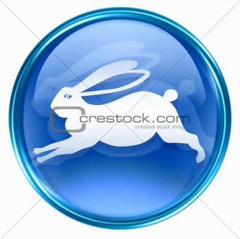 Rabbit Zodiac icon blue, isolated on white background.