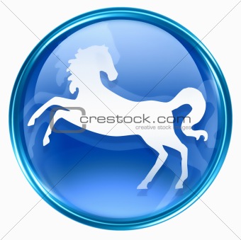 Horse Zodiac icon blue, isolated on white background.