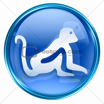 Monkey Zodiac icon blue, isolated on white background.