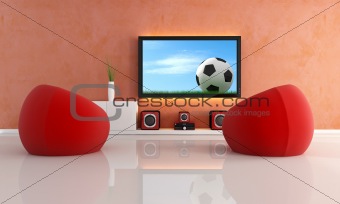 waiting for soccer game in a modern living room