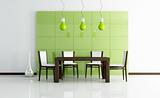 green  modern dining room  with wooden table