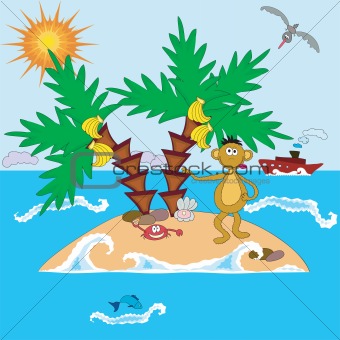 Island with monkey and palms.