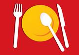yellow plate on red background