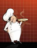 Chef with hot pizza