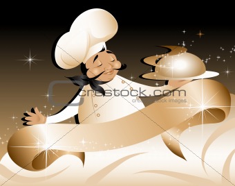Golden chef with banner