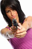 attracive woman with gun