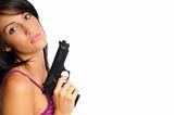 attracive woman with gun