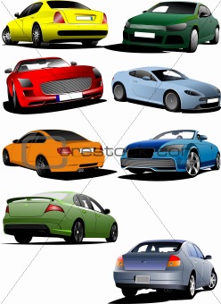 Eight cars on the road. Vector illustration