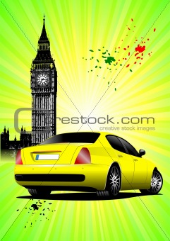 London Poster  with yellow car image. Vector illustration