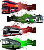 Four  grunge Banners with city buses. Vector illustration