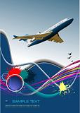 Aircraft poster with passenger airplane image. Vector illustrati