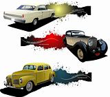 Three banners with old car. Vector illustration
