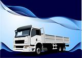 Blue wave background with lorry image. Vector illustration