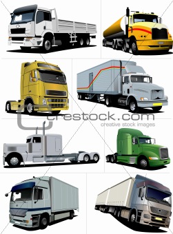 Vector illustration of eight  trucks