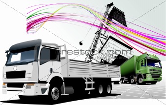 Two  trucks on the road. Colored Vector illustration