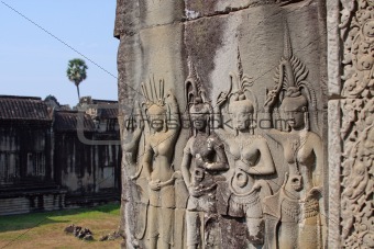 Apsaras - bas-relief in Angkor area