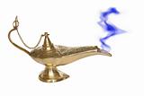 Golden Genie lamp with a smoke