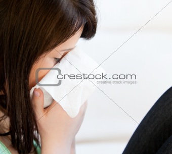 Diseased female teenager with tissues 