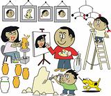 Happy family artist cartoon