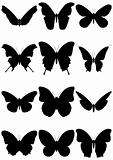 Vector illustration set of 12 butterfly silhouettes.