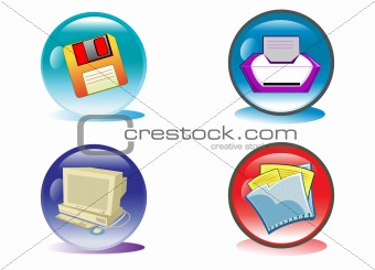 Office Equipment and Computer Button Illustration in Vector