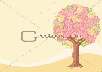 Colorful tree with flowers background