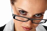 closeup of modern business woman with eyeglasses