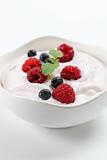Yogurt with raspberries and blueberries