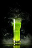 Green radioactive alcohol with biohazard symbol inside 