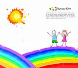 Colorful background with happy child on rainbow