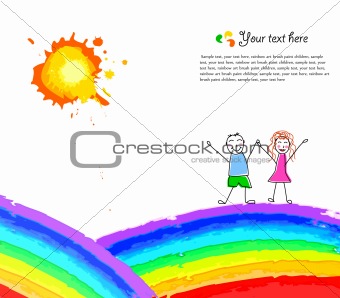 Colorful background with happy child on rainbow