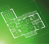 Architectural blueprint on green background