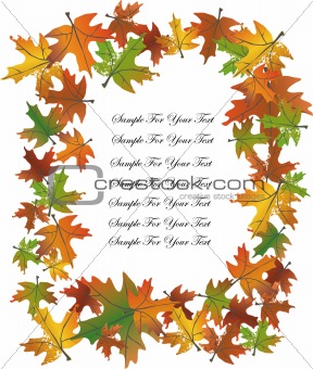 Gold Autumn Leaves Background frame. Vector