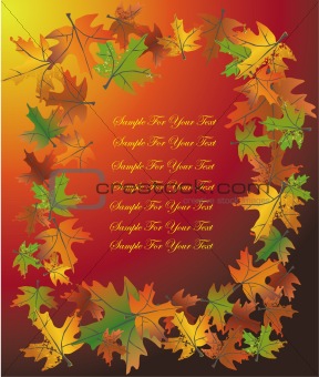 Gold Autumn Leaves Background frame. Vector
