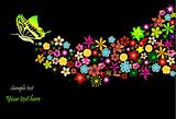 Rainbow with flowers and butterfly. Vector