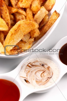 Homemade chips with dips