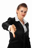 modern business woman showing thumbs down gesture