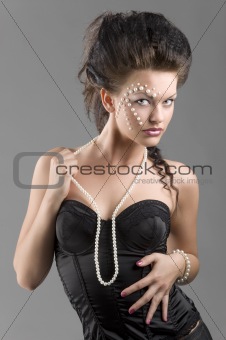 woman in black corset