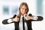 Business woman thumbs up