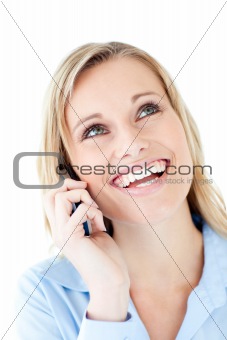 Laughing woman calling