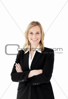 Businesswoman against white background