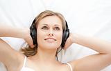 Attractive woman listening to music