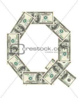 Letter Q made of dollars