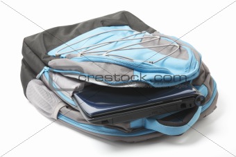 Backpack with a laptop inside isolated