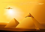 Vector desert,camel,jet, piramid